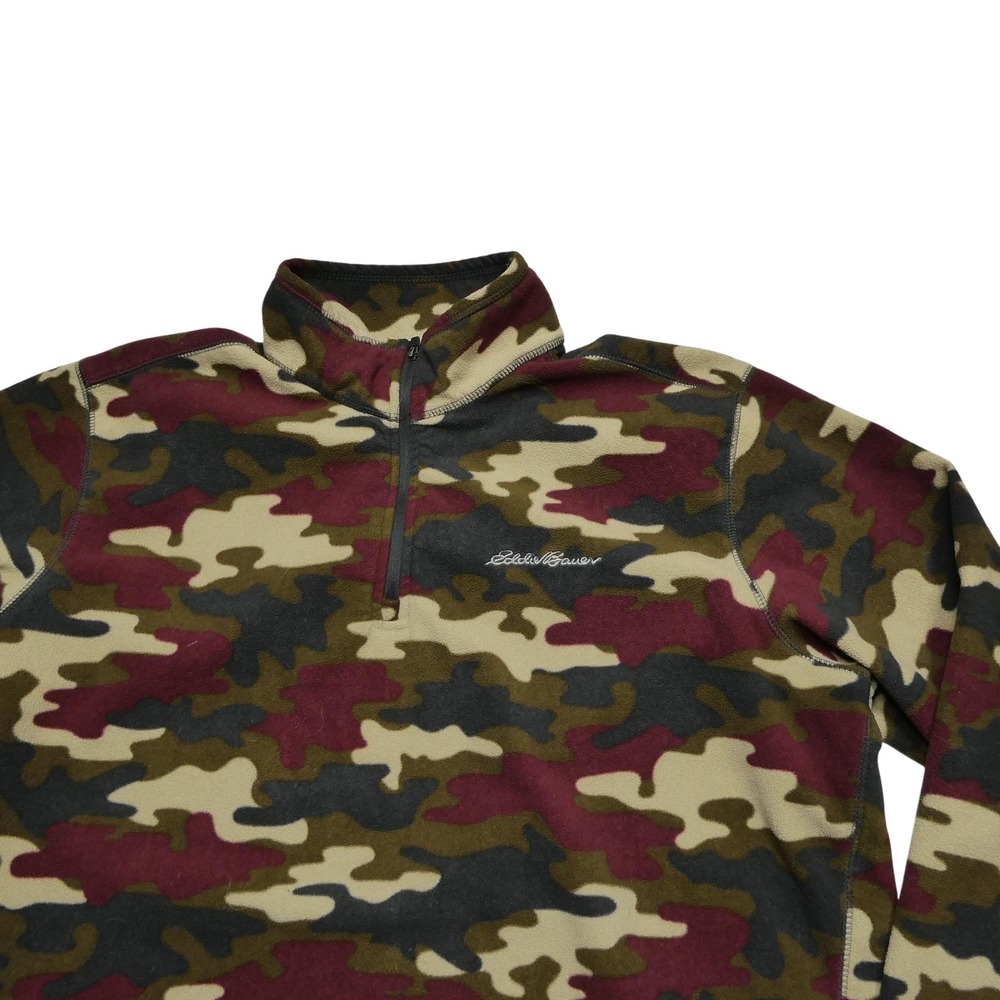 Eddie Bauer Pullover Mens Large Camo Fleece Quarter Zip Outdoor Hunting Hiking